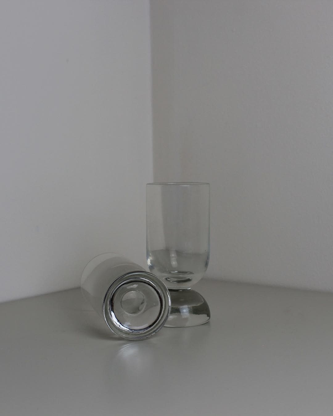 Pair of Sculptural Glass Goblets – Clear Modernist Design with Solid Dome Base - The Estate