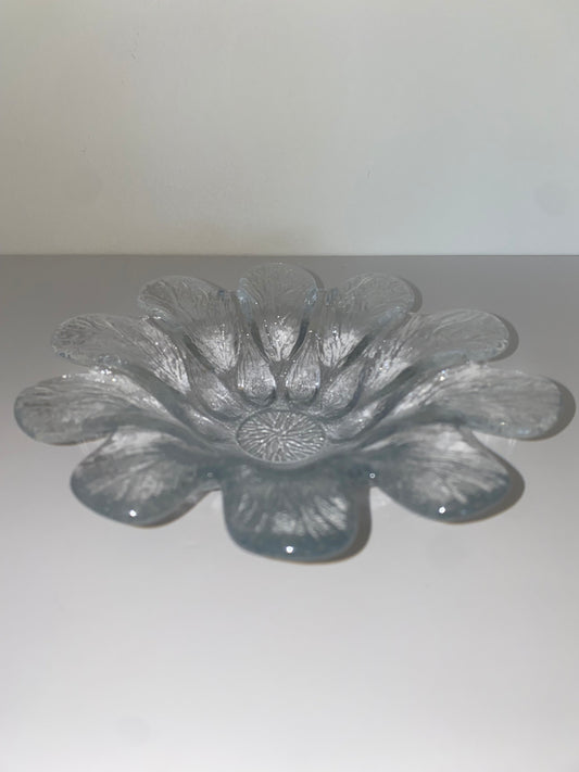 Scandinavian Style Pressed Glass Flower Bowl, Mid-Century Clear Textured Glass - The Estate