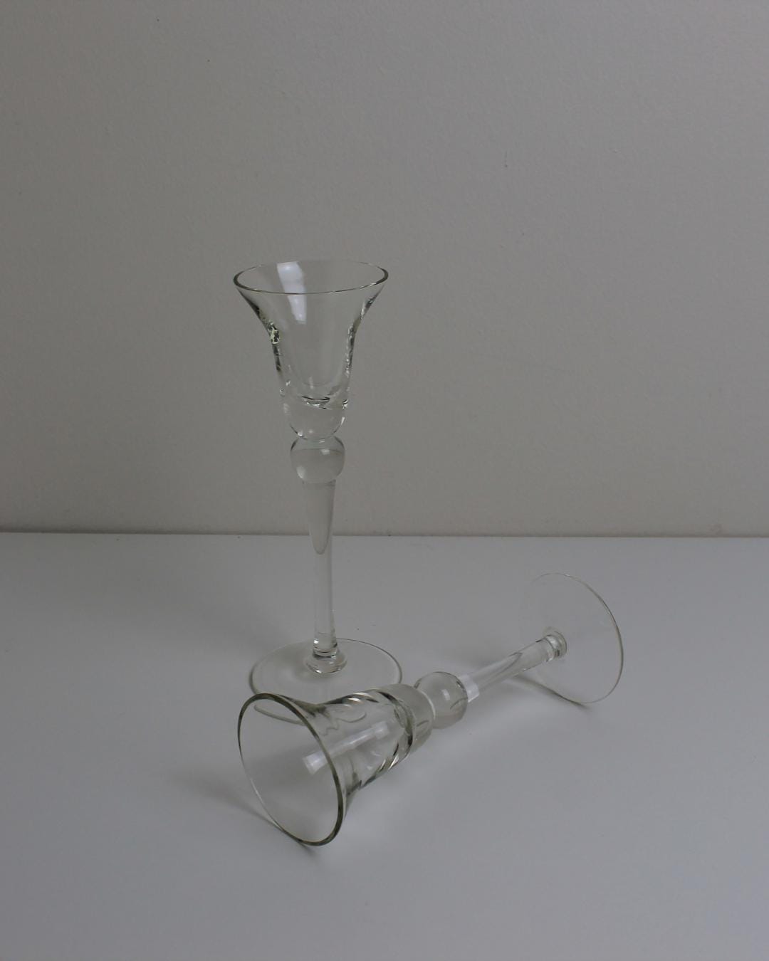 Slim Scandinavian-Style Crystal Taper Candle Holders — Pair, 1980s Minimalist Glass - The Estate