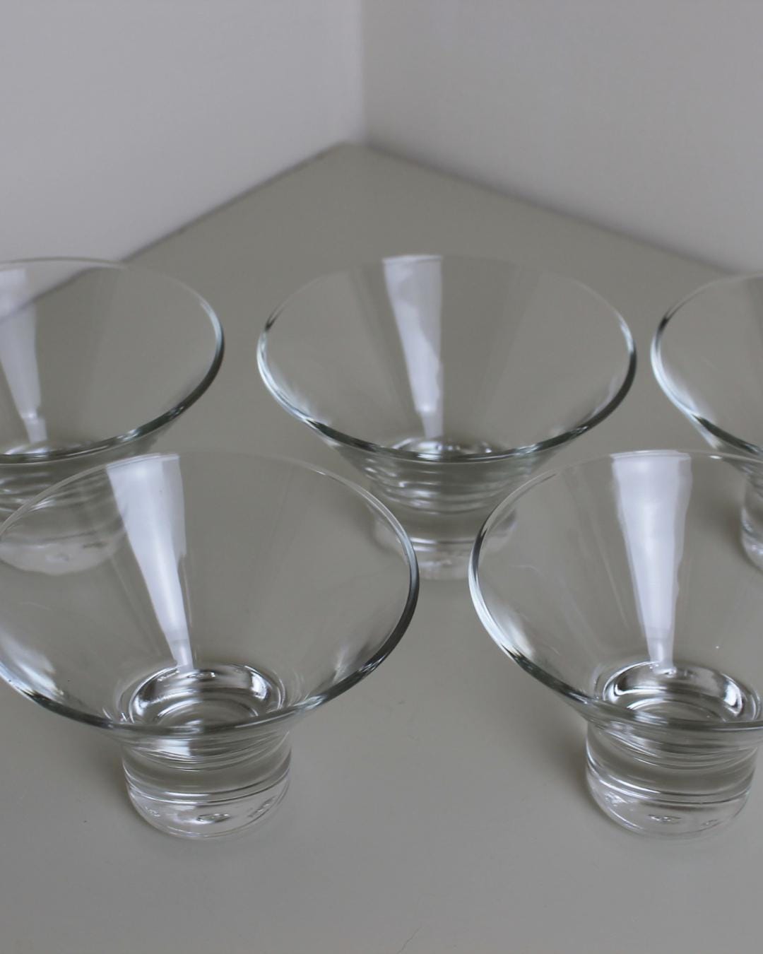 Set of 5 Italian Glass Dessert or Cocktail Coupes – Minimal Pedestal Base, 1990s Style - The Estate