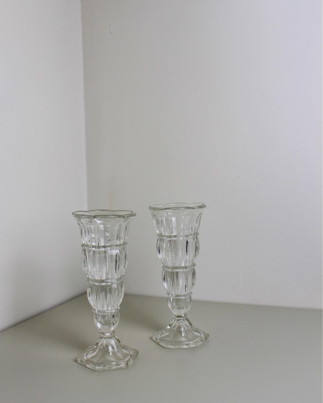 Pressed Glass Pedestal Vases with Scalloped Rims – Pair, c.1940s–60s - The Estate
