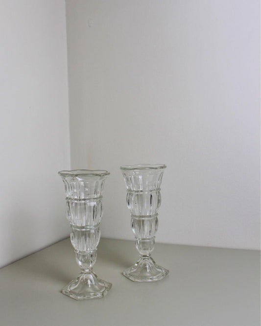 Pressed Glass Pedestal Vases with Scalloped Rims – Pair, c.1940s–60s - The Estate