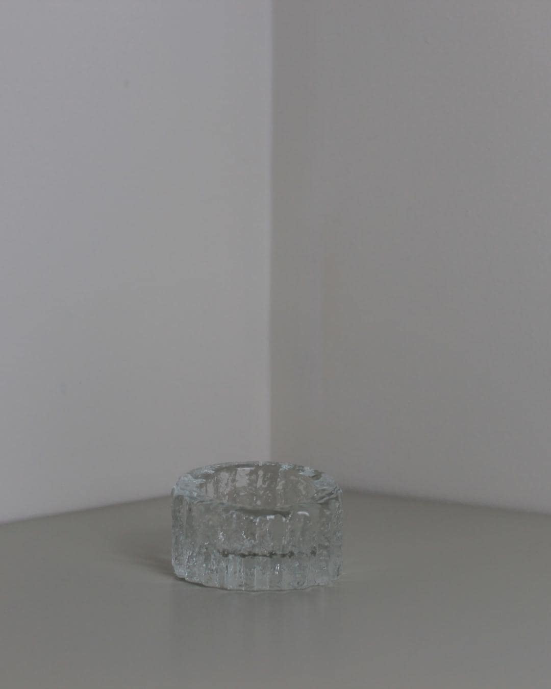Scandinavian Pressed Glass Tealight Holder – Brutalist Textured Design, 1960s - The Estate