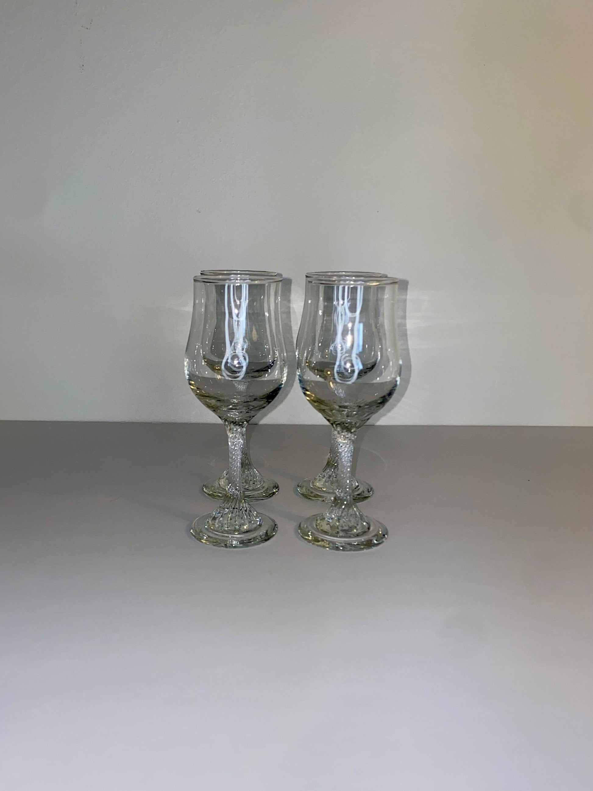 Set of 4 Swirl-Stem Pressed Glass Wine Goblets, Mid-Century Style - The Estate