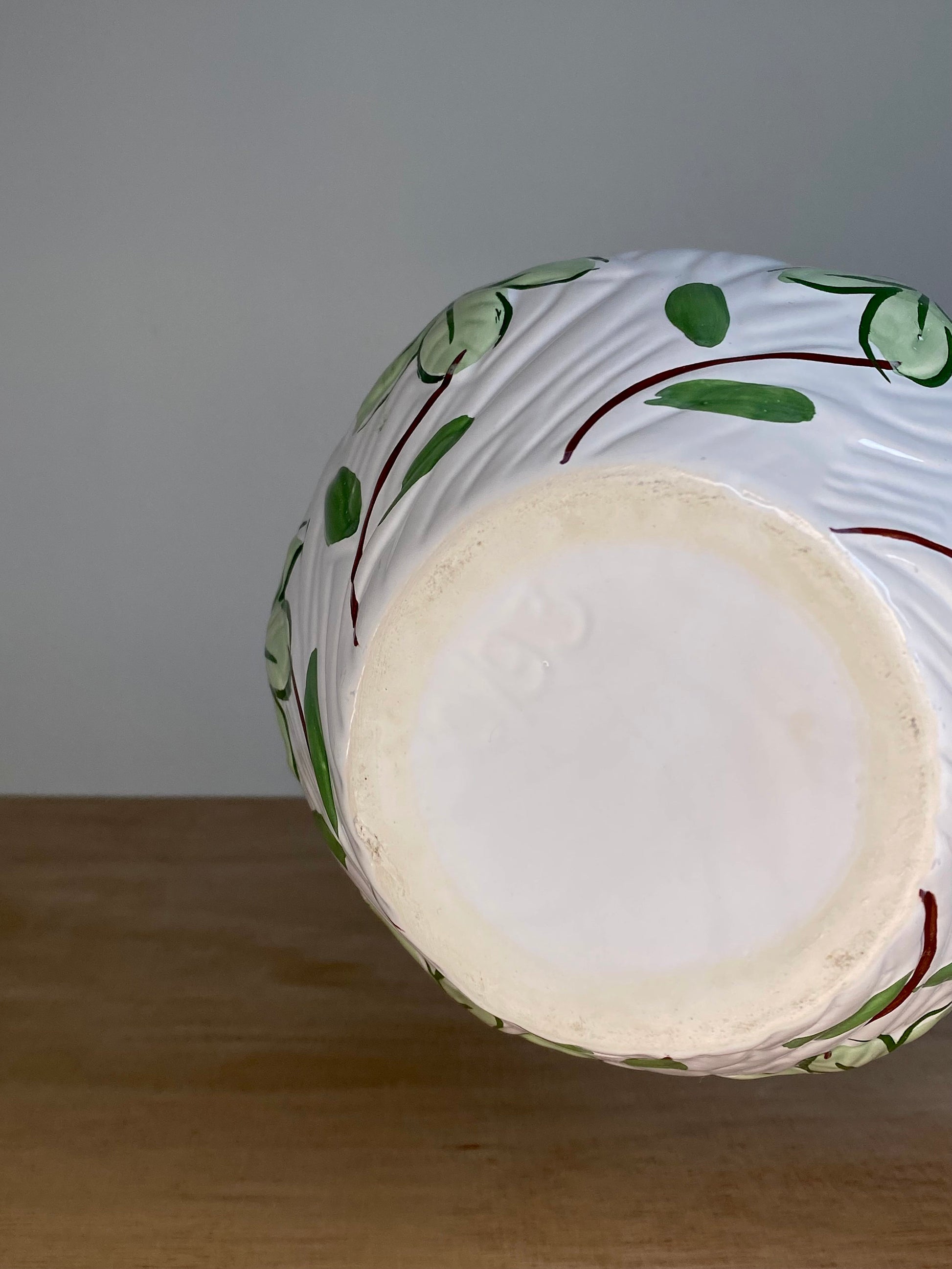 Vintage Ceramic Vase – Hand-Painted Pink Tulips – Fluted White Glaze – Cottageco - The Estate