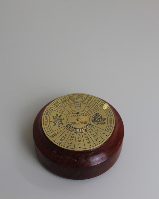Brass & Wood Perpetual Desk Calendar – 2001–2040 Rotary Calendar - The Estate