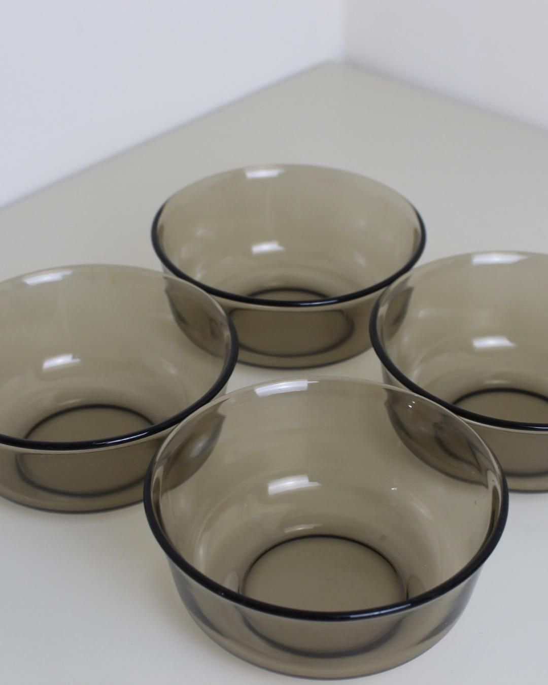 Set of 4 Arcoroc Smoked Glass Bowls – French 1980s Dessert or Snack Dishes - The Estate