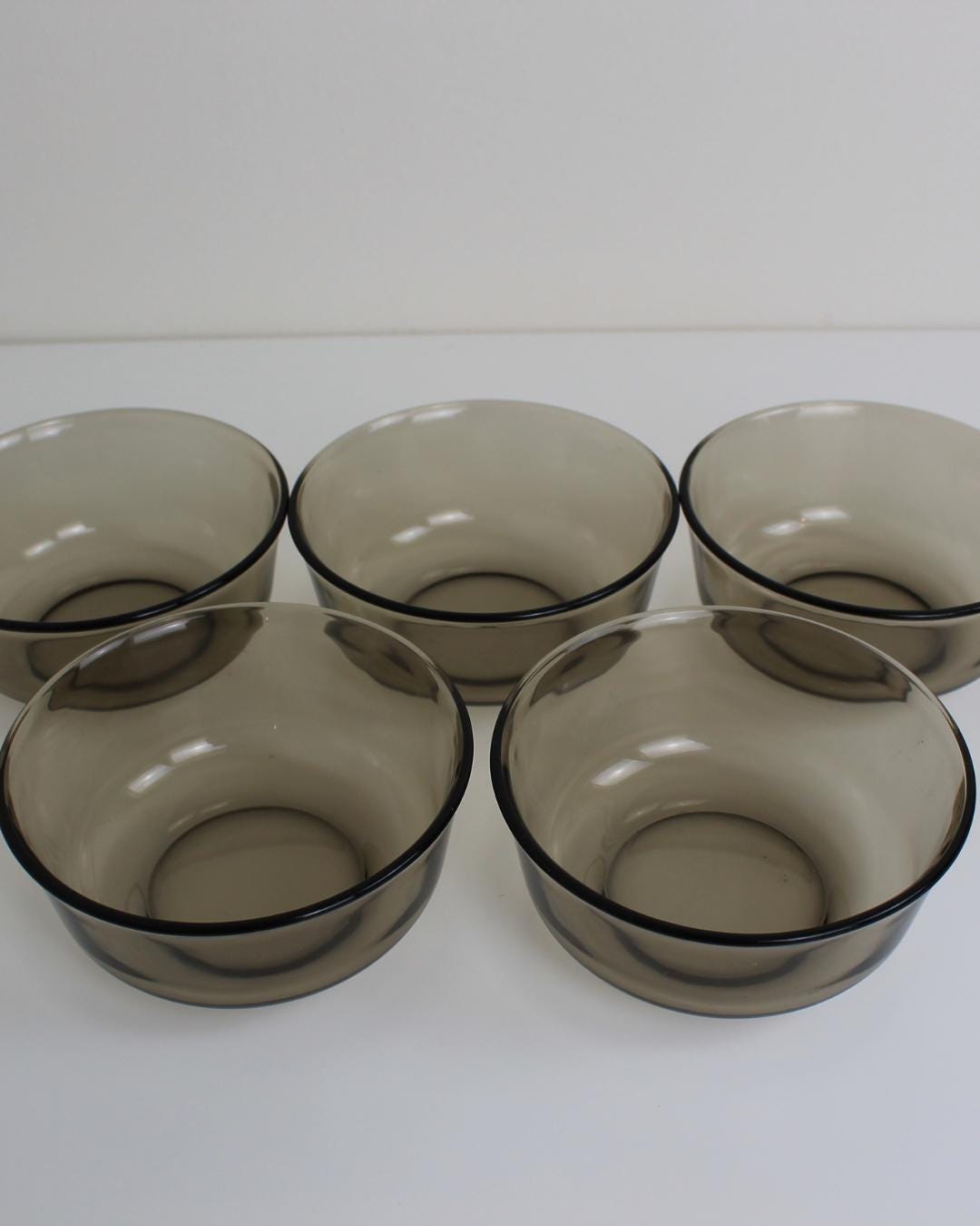 Set of 5 Arcoroc Smoked Glass Dessert Bowls – Mid-Century French Tableware - The Estate