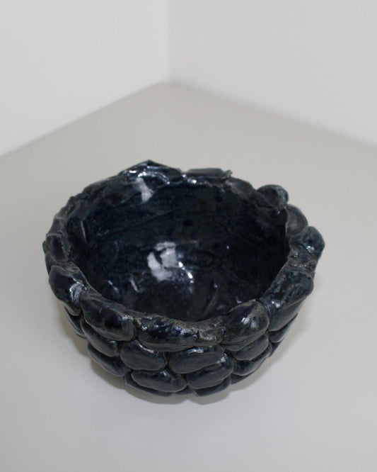 Hand-Built Pebble-Texture Studio Pottery Bowl in Midnight Blue Glaze – Contemporary Ceramic - The Estate