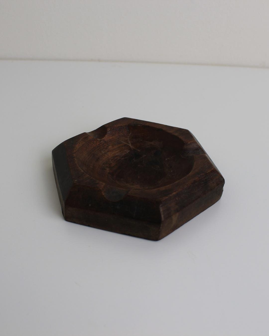 Mid-Century Wooden Hexagonal Ashtray – Rustic Carved Catchall Dish - The Estate