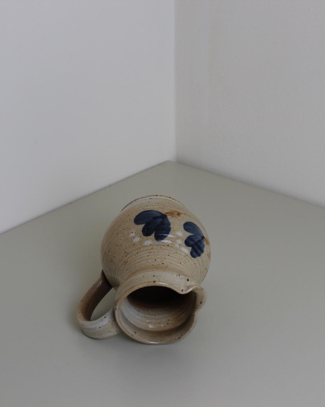 Rustic British Studio Pottery Jug with Cobalt Brushstroke Motif, 1970s - The Estate