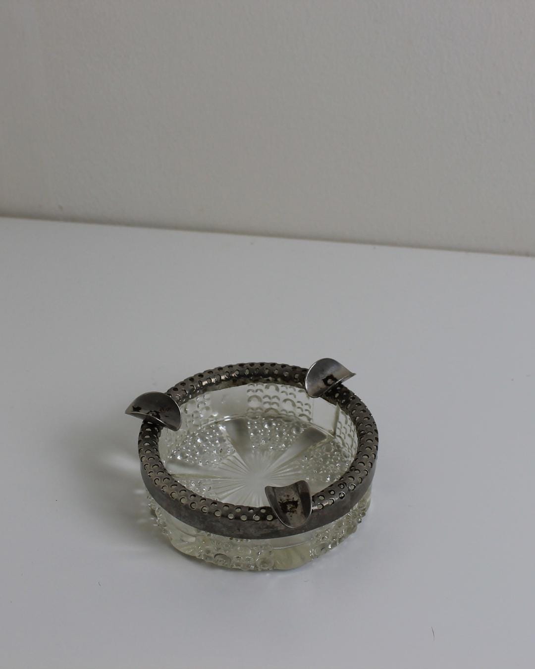 Scandinavian Mid-Century Bubble-Glass & Pierced-Metal Ashtray, 1950s - The Estate