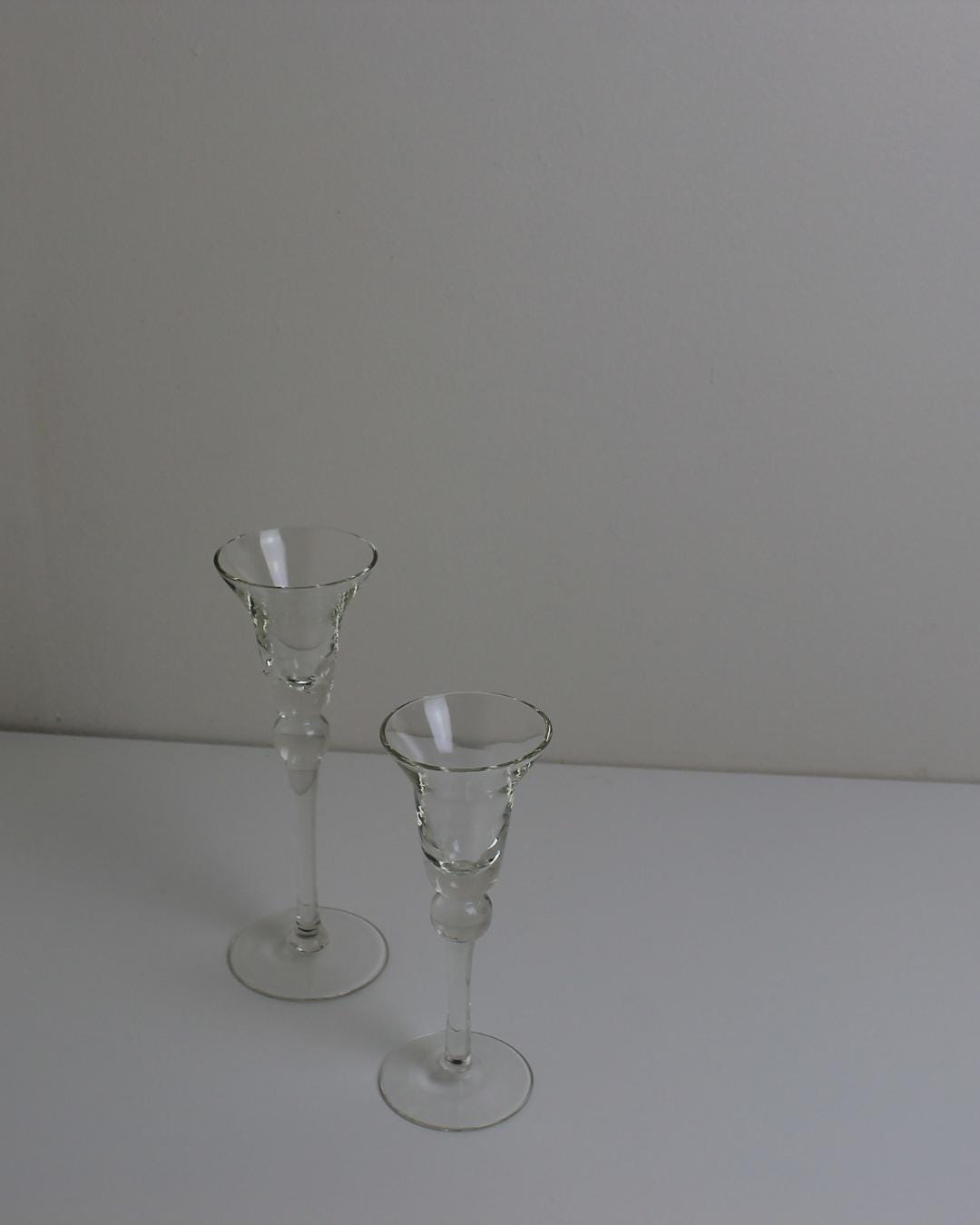 Slim Scandinavian-Style Crystal Taper Candle Holders — Pair, 1980s Minimalist Glass - The Estate