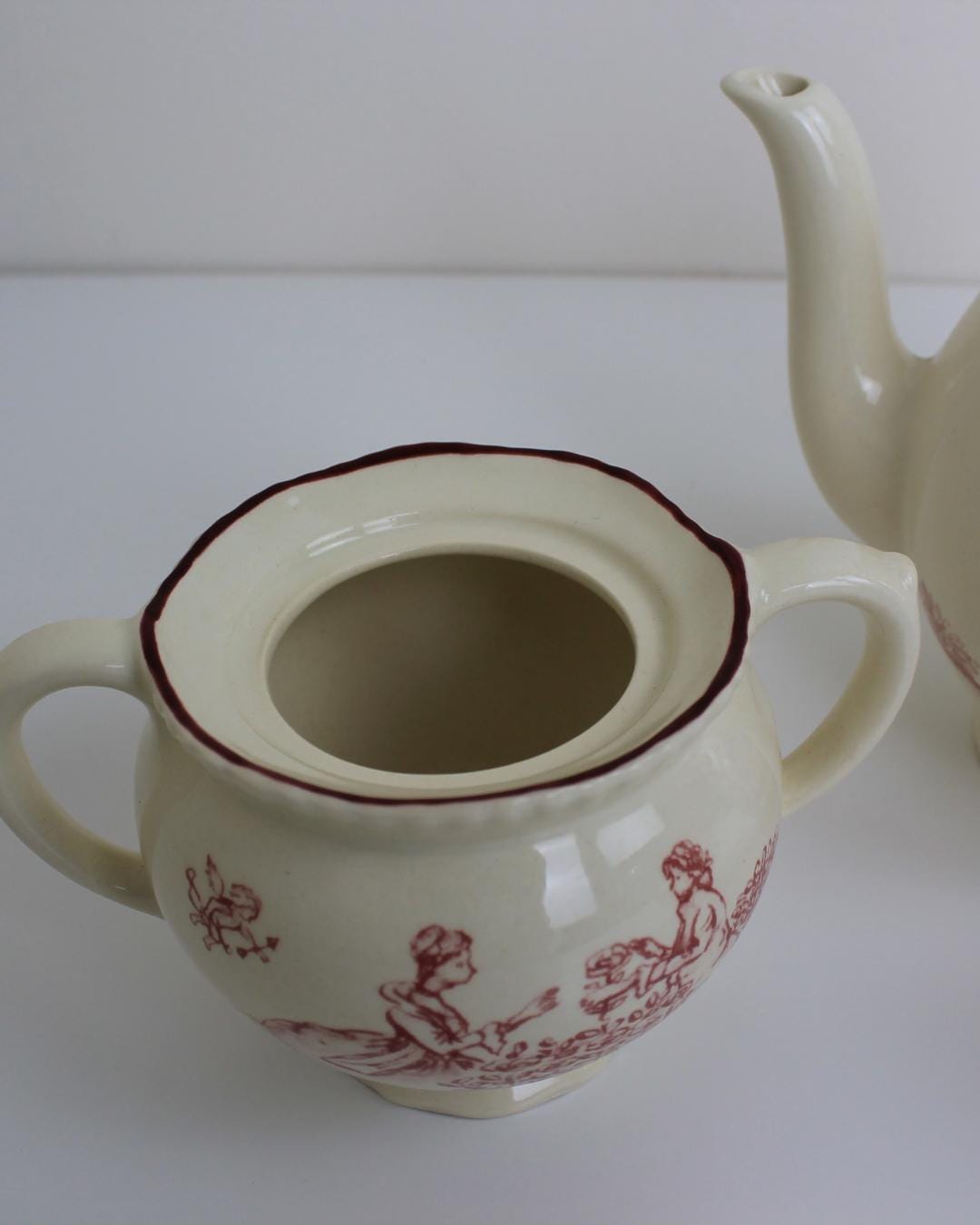 Staffordshire Potteries Red Transferware Teapot, Jug & Sugar Bowl Set – Mid-Century English - The Estate
