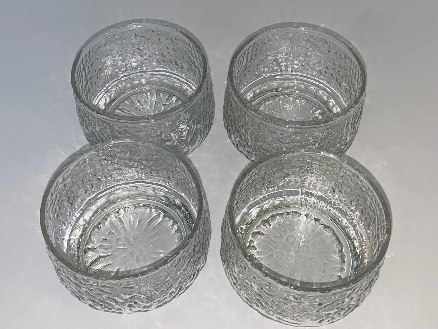 Set of 4 Textured Glass Dessert Bowls, Brutalist Style, Stackable 1970s Glasswar - The Estate