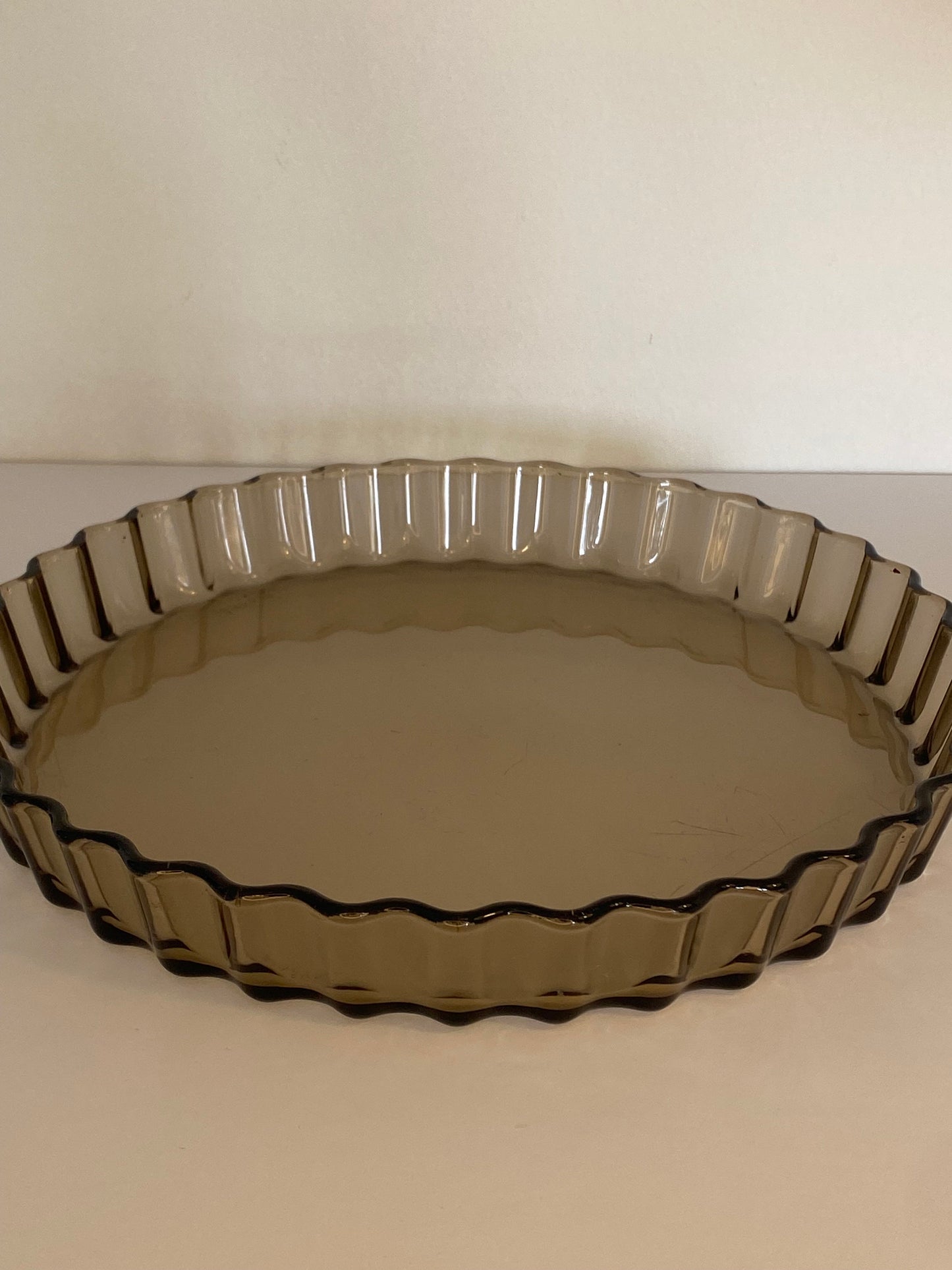 Arcopal Smoked Glass Flan Dish, 28.5cm French Bakeware, 1970s - The Estate