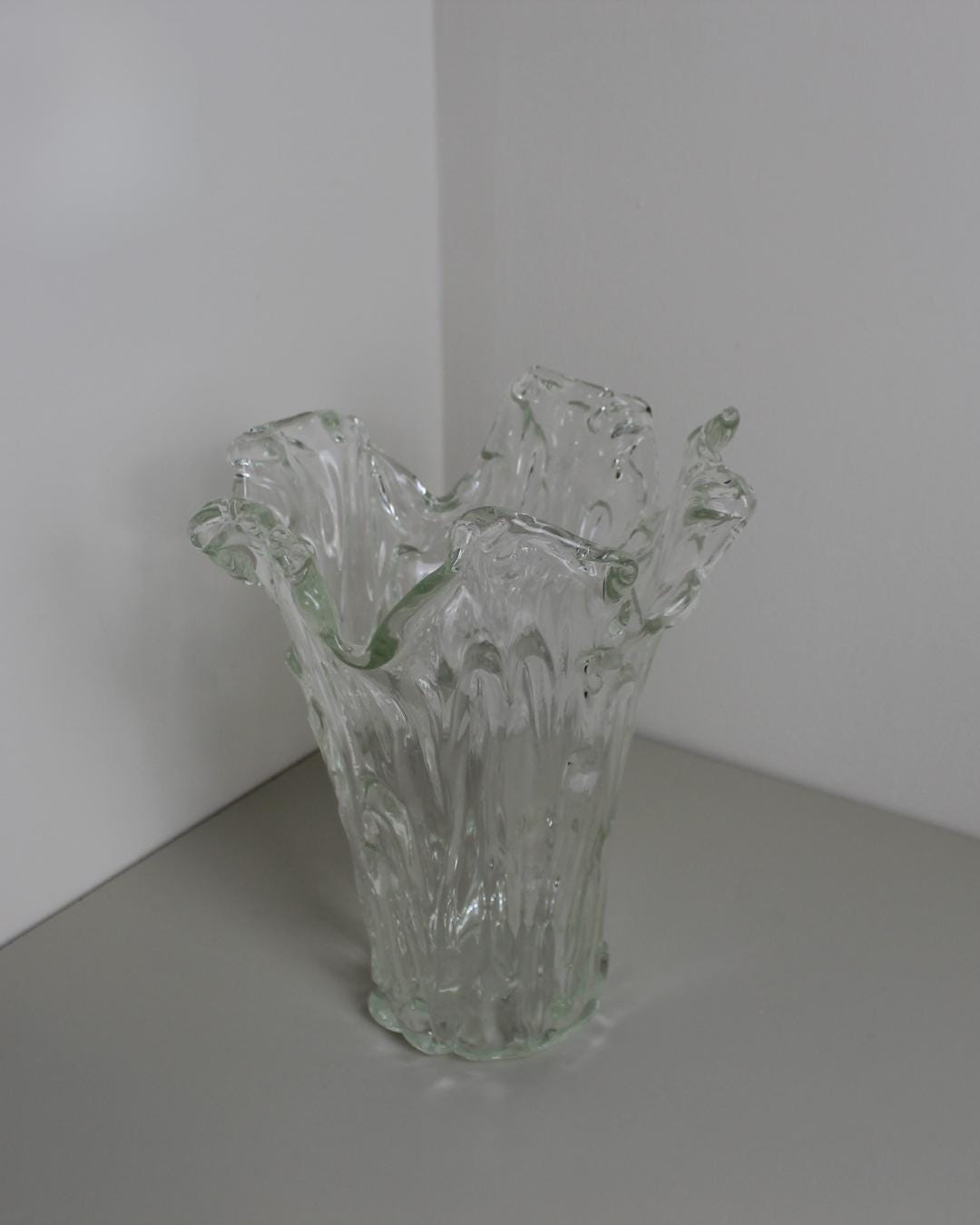 Czech Free-Form Splash Vase by Josef Hospodka – Chribska Pale-Green Art Glass, Mid-Century Organic 2 - The Estate
