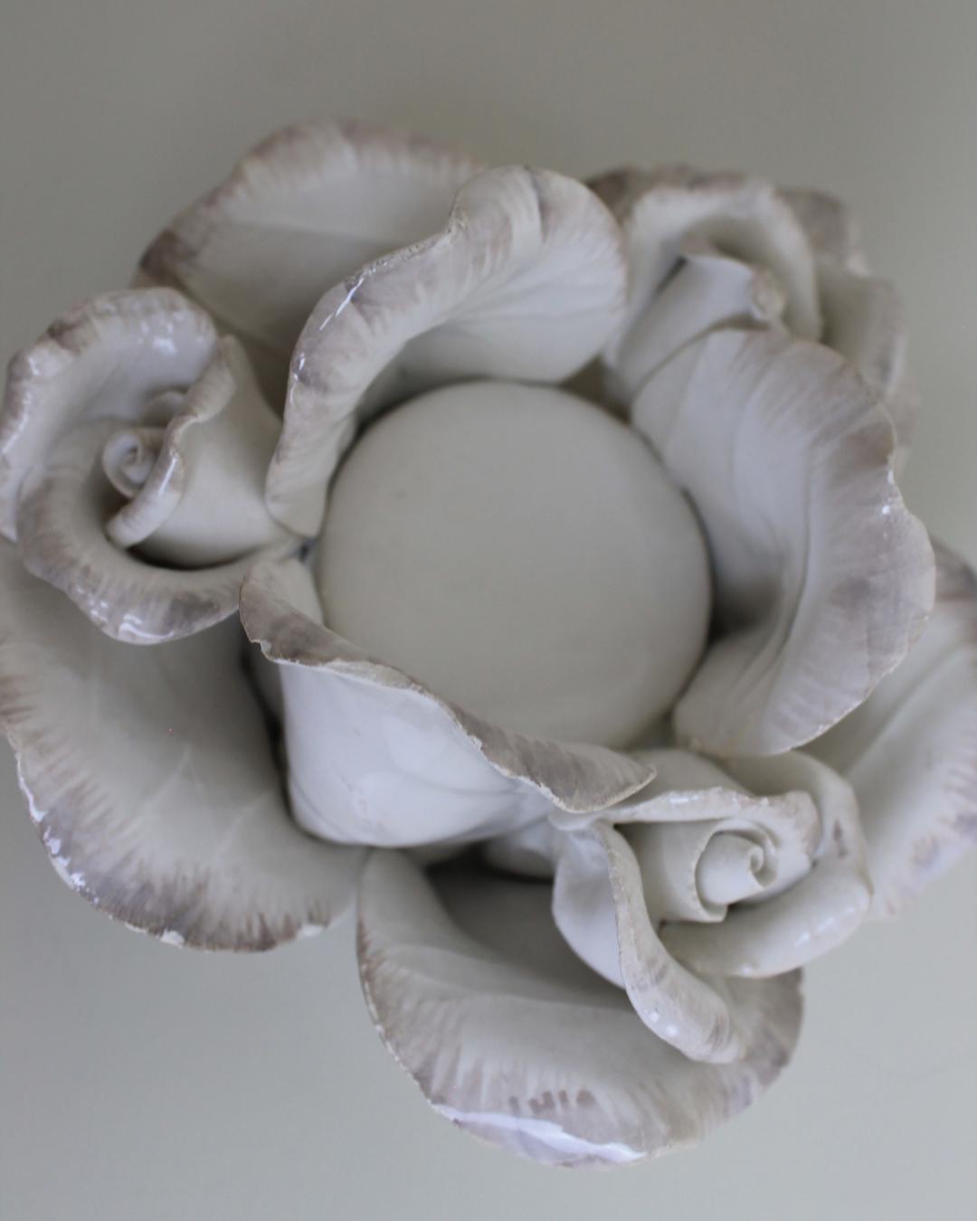Porcelain Rose Tealight Holder in Sculptural Petal Form | 1980s Romantic Style - The Estate