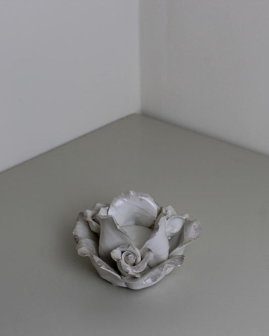 Porcelain Rose Tealight Holder in Sculptural Petal Form | 1980s Romantic Style - The Estate