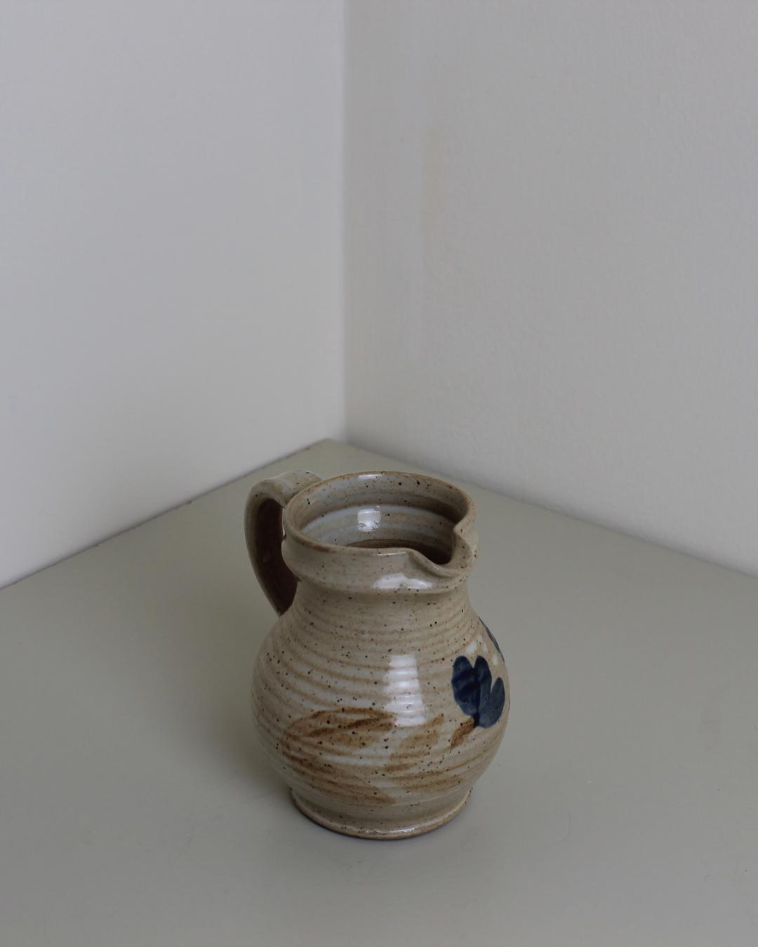 Rustic British Studio Pottery Jug with Cobalt Brushstroke Motif, 1970s - The Estate