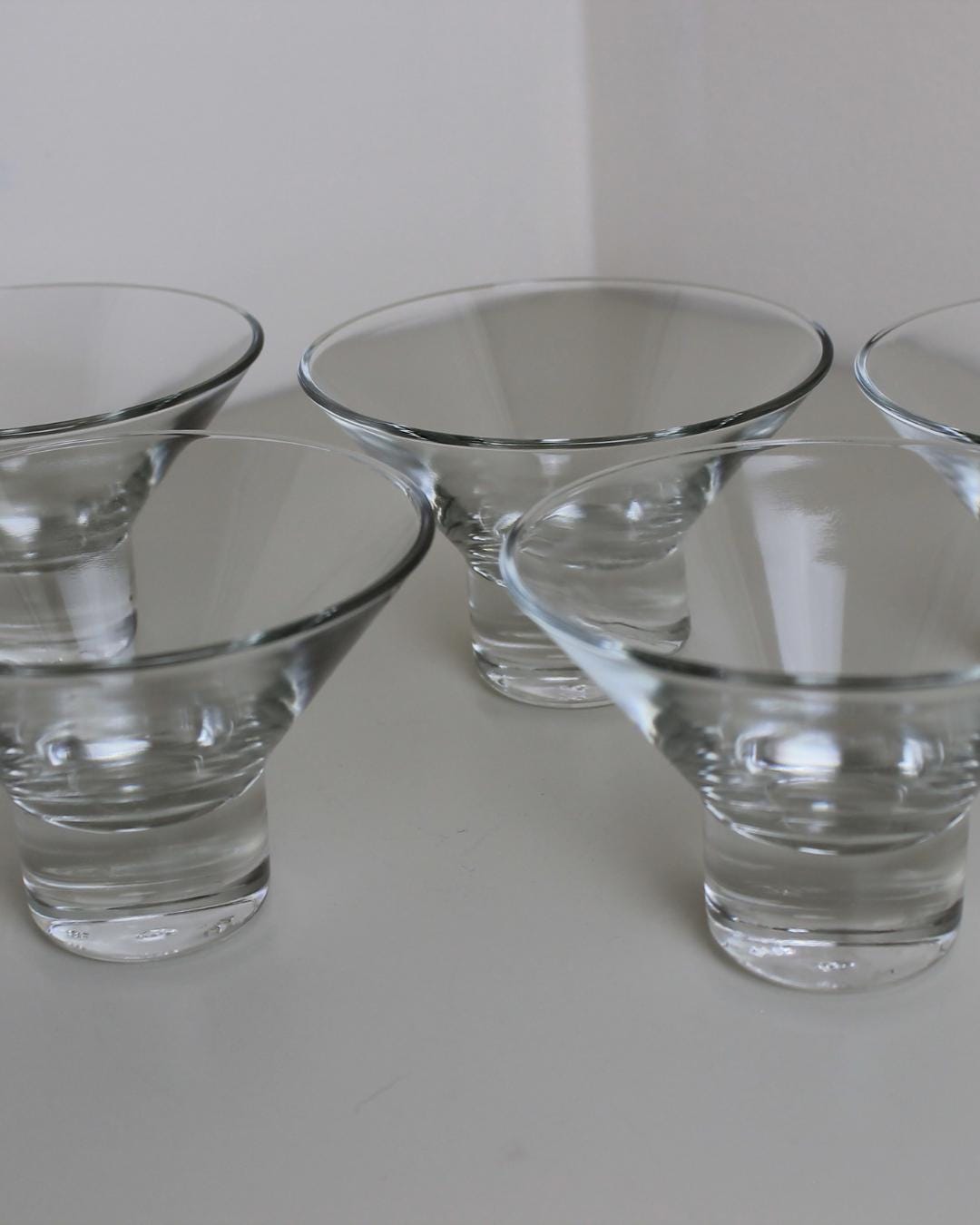 Set of 5 Italian Glass Dessert or Cocktail Coupes – Minimal Pedestal Base, 1990s Style - The Estate