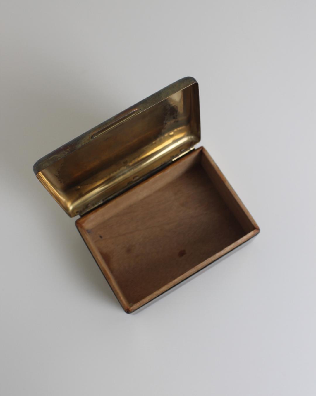 Vintage Brass & Wood Cigarette Box with Patina, India, Mid-Century - The Estate