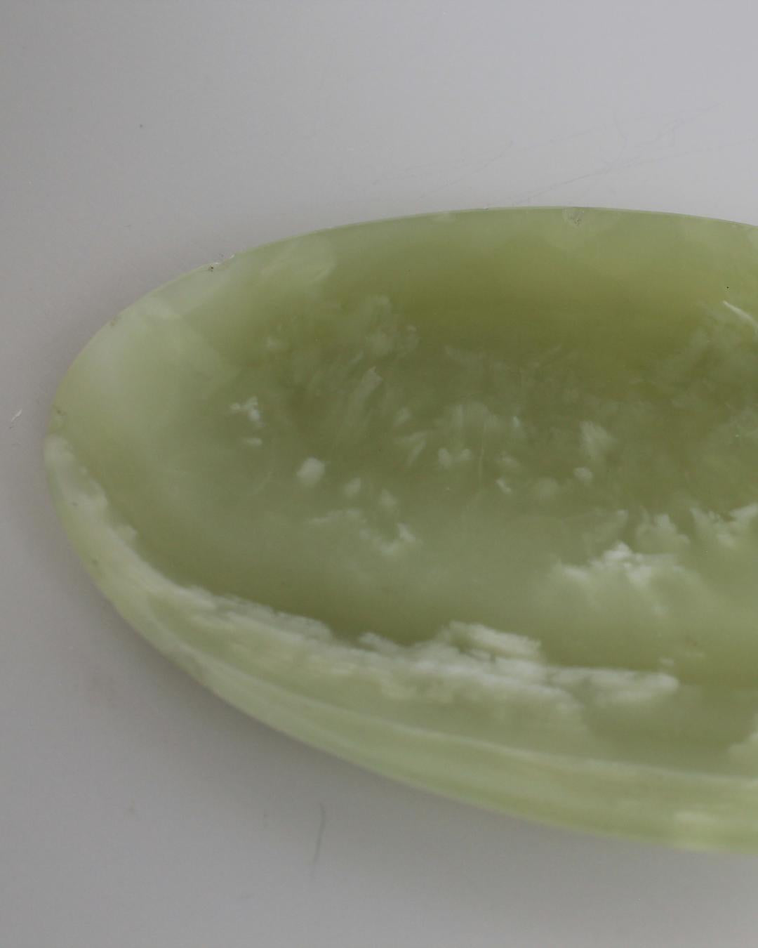 Vintage Green Onyx Carved Dish – Oval Catchall or Vanity Tray (20cm) - The Estate
