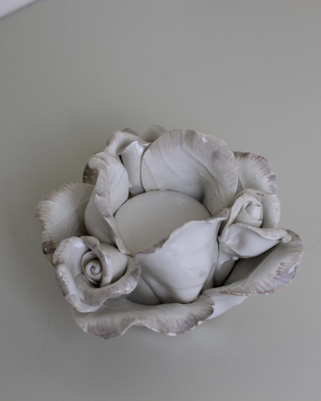 Porcelain Rose Tealight Holder in Sculptural Petal Form | 1980s Romantic Style - The Estate