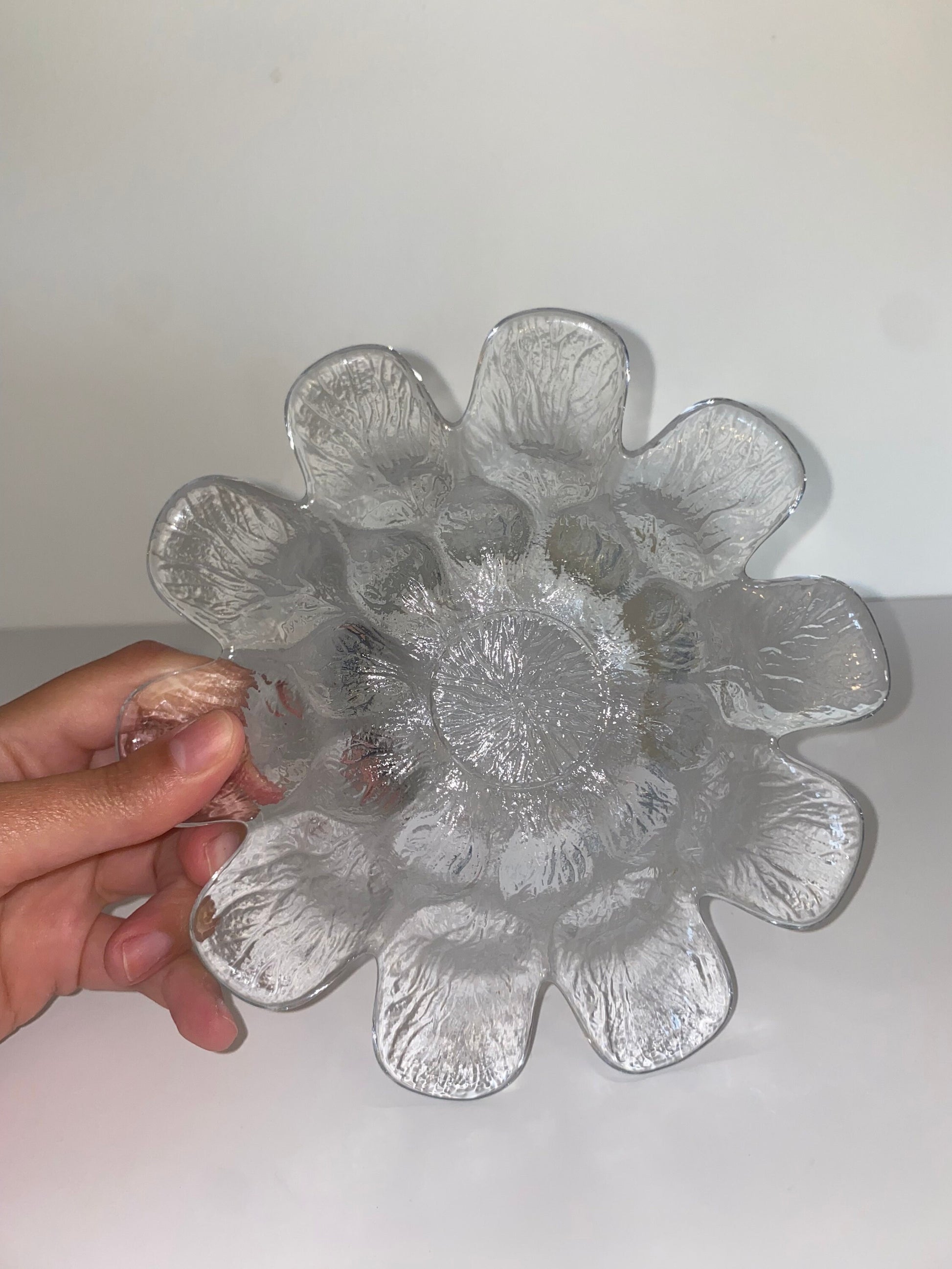 Scandinavian Style Pressed Glass Flower Bowl, Mid-Century Clear Textured Glass - The Estate