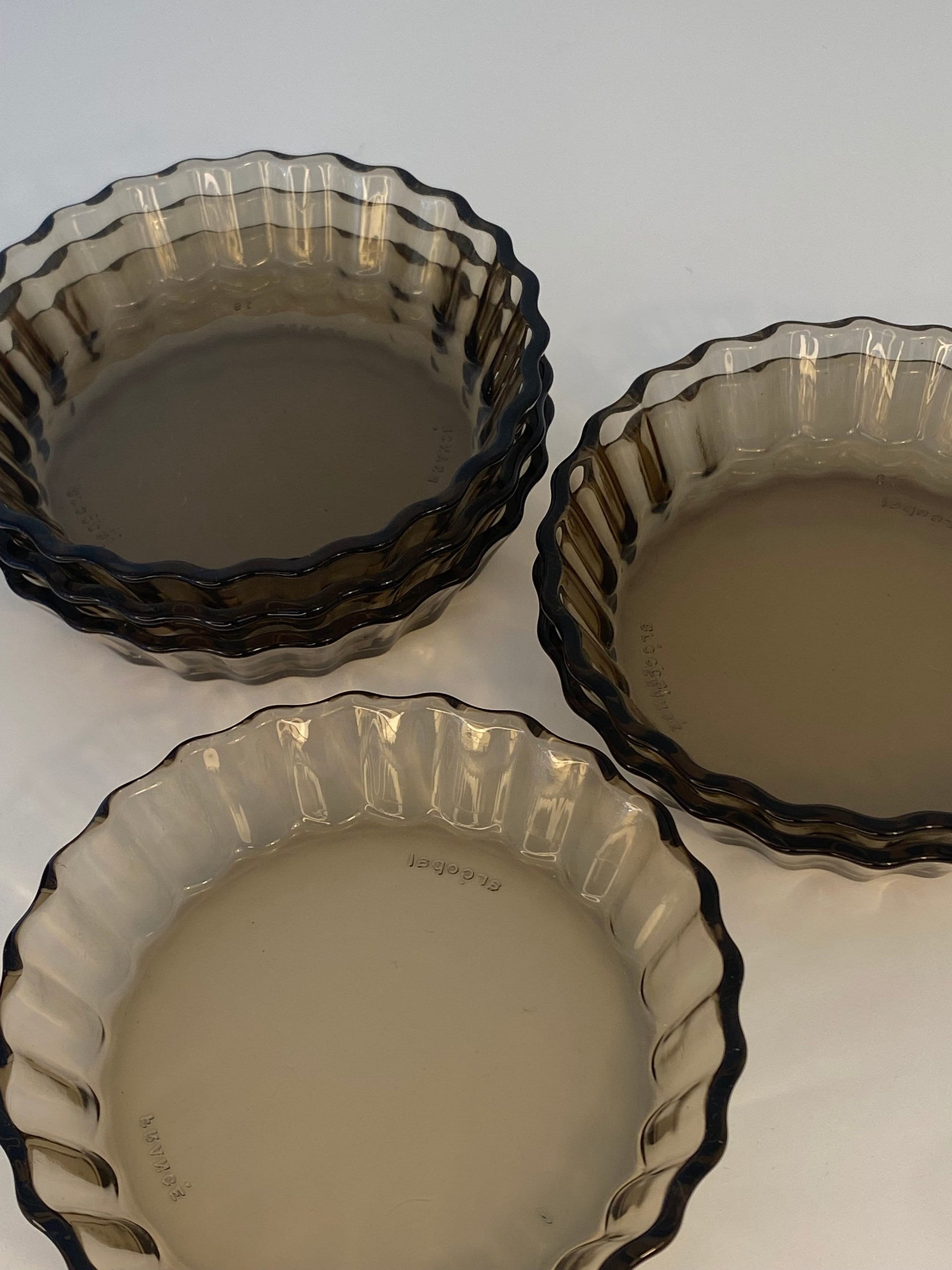Set of 6 Arcopal Smoked Glass Tartlet Dishes, French 1970s Flan Bakeware - The Estate