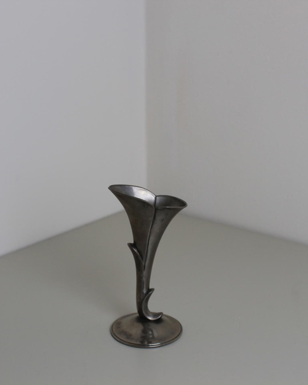 Sculptural Pewter Bud Vase with Art Nouveau Revival Form, c.1970s - The Estate